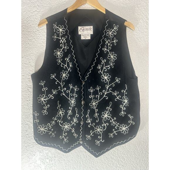 Asapo Womens Genuine Suede Leather Button Front Vest Black And White Size 1x - Picture 1 of 4